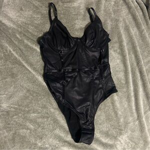 black faux leather bodysuit